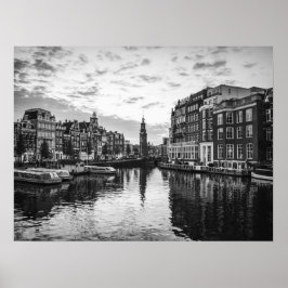 Póster Vista del Canal de Amsterdam con arquitectura hist
