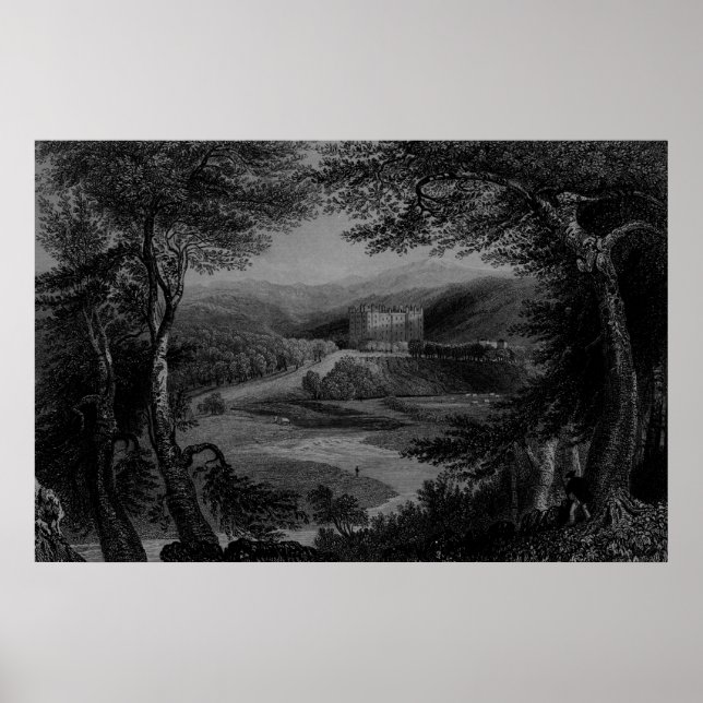 Póster Vista del Castillo de Drumlanrig, Dumfrieshire (Frente)