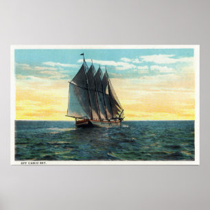 Póster Vista del Castillo Francés Antiguo, Banderas de 3 