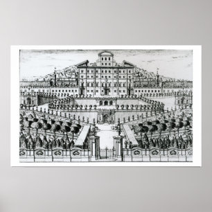 Póster Vista del chalet Aldobrandini del jardín (en