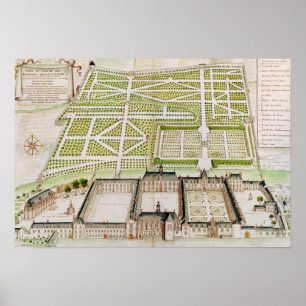 Póster Vista del Colegio Jesuita en La Fleche, 1655