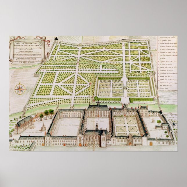 Póster Vista del Colegio Jesuita en La Fleche, 1655 (Frente)