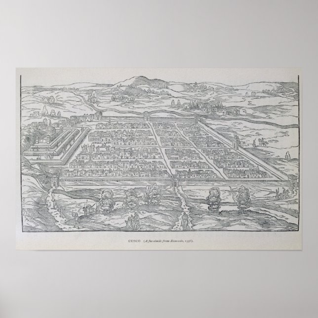 Póster Vista del Cusco, desde Ramusio, pub. 1556 (Frente)
