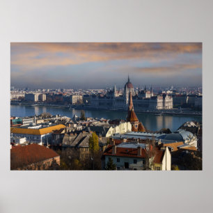 Póster Vista del edificio del Parlamento Húngaro