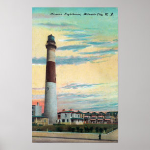 Póster Vista del faro de Absecon, Ciudad Atlántica, NJ
