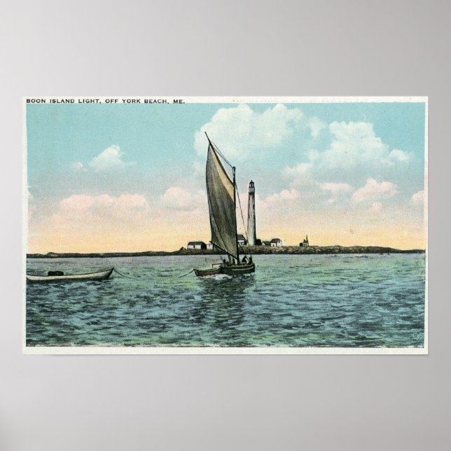 Póster Vista del faro de Boon Island en York (Frente)