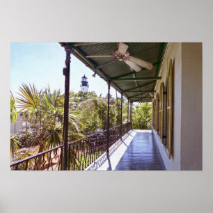 Póster Vista del faro de Key West desde la casa de Heming