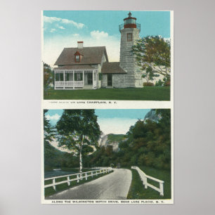 Póster Vista del faro del lago Champlain