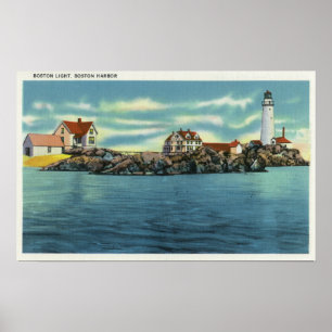 Póster Vista del faro del puerto de Boston y de Boston