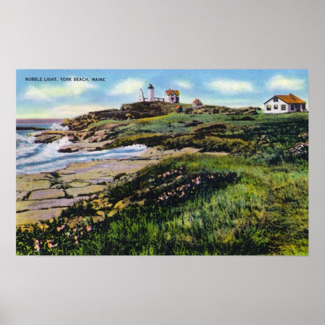 Póster Vista del Faro Nubble desde York Beach (Frente)