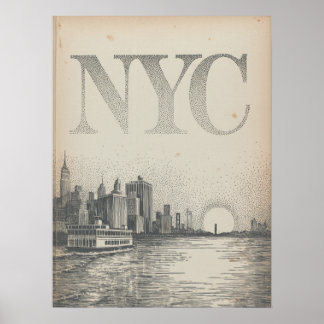 Póster Vista del ferry del horizonte de la ciudad de Nuev