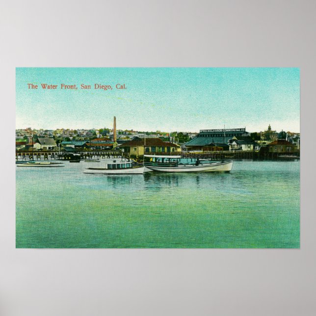 Póster Vista del frente del agua San Diego, CA (Frente)
