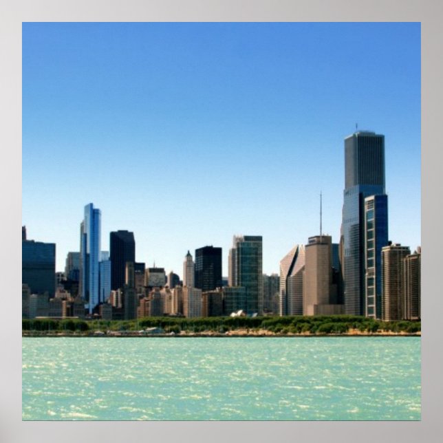 Póster Vista del horizonte de Chicago por el lago Michiga (Frente)