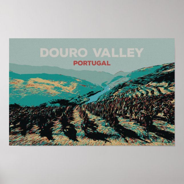Póster Vista del ilustracion del valle del Douro, Portuga (Frente)