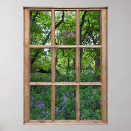 Póster Vista del jardín azul desde una ventana