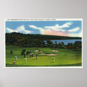 Póster Vista del Lago Cobbosseecontee y enlaces de golf