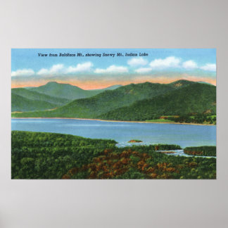 Póster Vista del lago indio y la montaña nevada