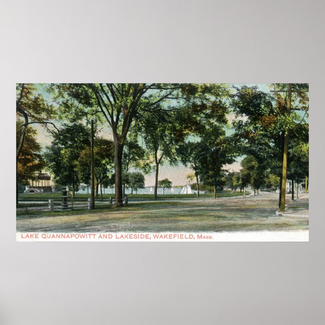 Póster Vista del lago Quannapowitt y Lakeside (Frente)