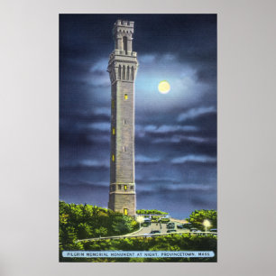 Póster Vista del monumento del peregrino en la noche