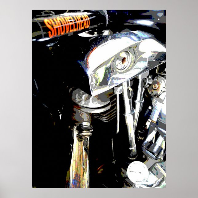 Póster Vista del motor de Shovelhead Harley Classic (Frente)