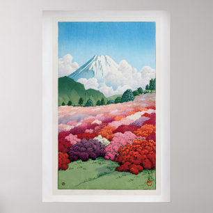 Póster Vista del Mt. Fuji desde un jardín de azaleas por