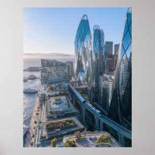 Póster Vista del océano de la ciudad futurista de San Fra