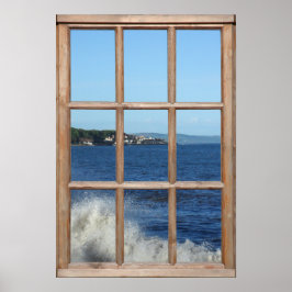 Póster Vista del océano desde una ventana con aerosol mar