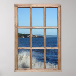 Póster Vista del océano desde una ventana con aerosol mar