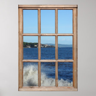 Póster Vista del océano desde una ventana con aerosol mar