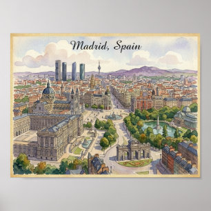 Póster Vista del paisaje urbano de Madrid España Pintura
