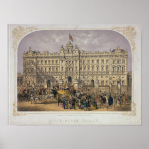 Póster Vista del Palacio de Buckingham con una multitud a