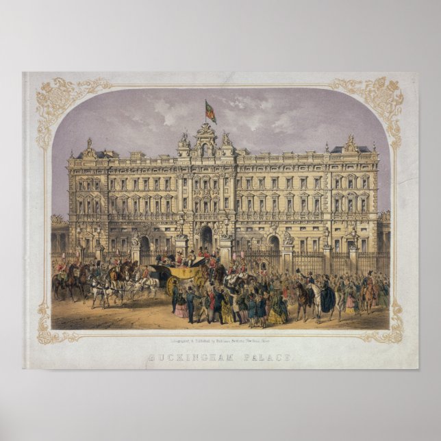 Póster Vista del Palacio de Buckingham con una multitud a (Frente)