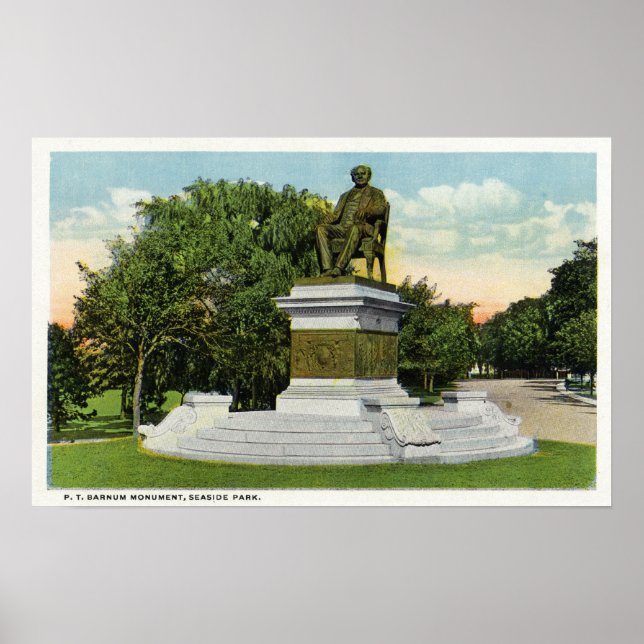 Póster Vista del parque costero del monumento P T Barnum (Frente)