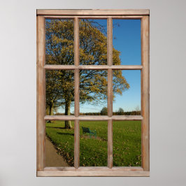 Póster Vista del parque otoñal desde una ventana falsa