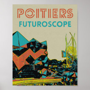 Póster Vista del parque temático Futuroscope Poitiers, Fr