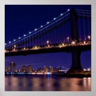 Póster Vista del puente de Manhattan en la noche