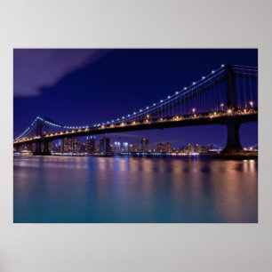 Póster Vista del puente de Manhattan en la noche