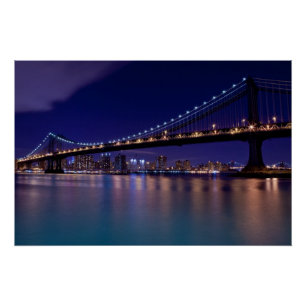 Póster Vista del puente de Manhattan en la noche