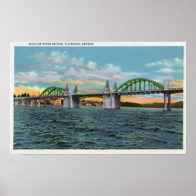 Póster Vista del puente del río Siuslaw (Frente)
