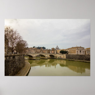 Póster Vista del puente del río Tíber Roma Italia