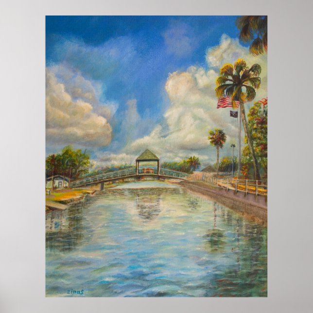 Póster Vista del puente peatonal desde el lago (Frente)