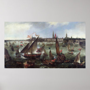 Póster Vista del puerto de Amberes