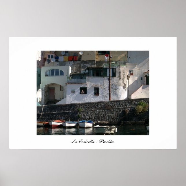 Póster Vista del puerto de Coricella en Procida (Frente)