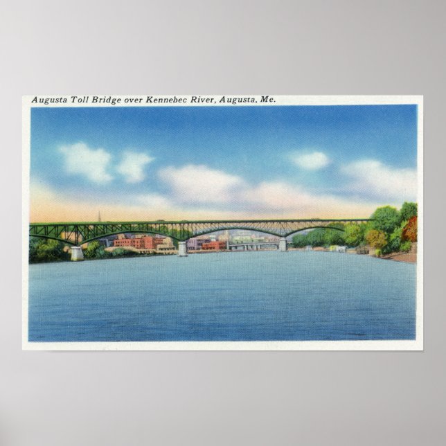 Póster Vista del río Kennebec del puente peatonal de Augu (Frente)