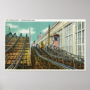 Póster Vista del roller coaster de la carrera de