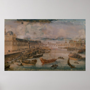Póster Vista del Sena, el grande Galerie del Louvre