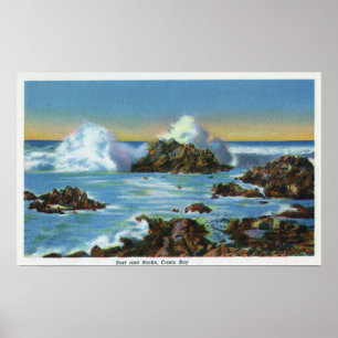 Póster Vista del surf a lo largo de la roca