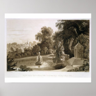 Póster Vista del Templo de Suryah y la Fuente de M