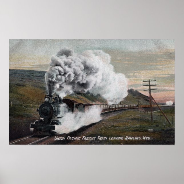 Póster Vista del tren de mercancías de la Unión del Pacíf (Frente)