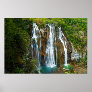 Póster Vista elevada de cascada, Croacia
